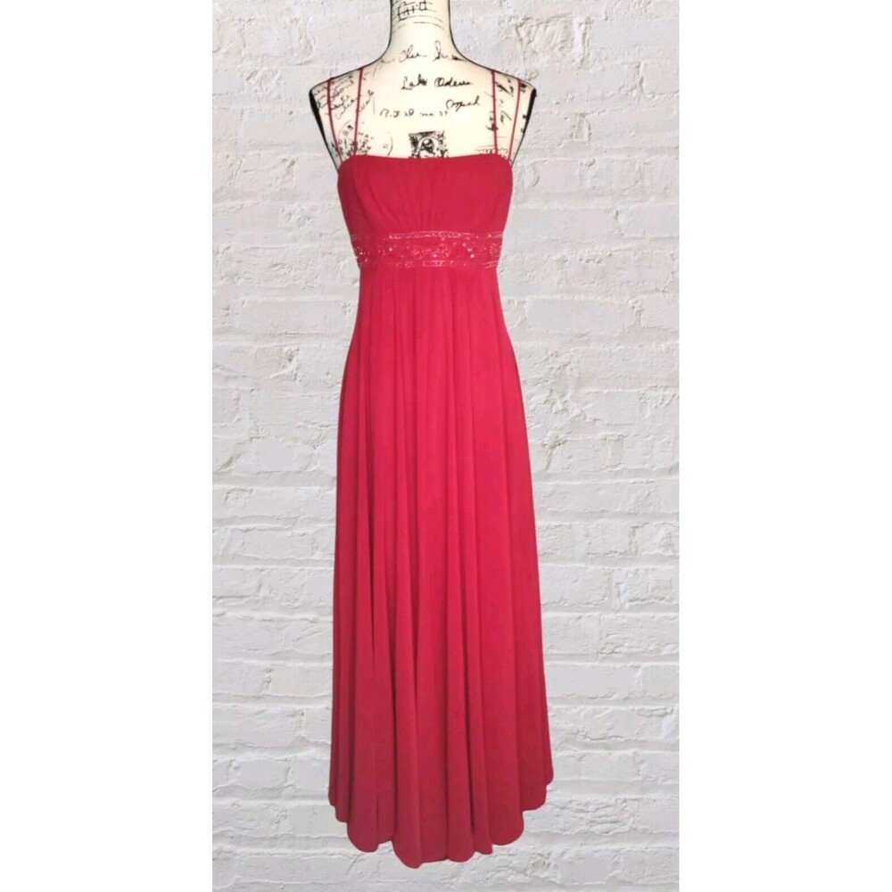 Davids Bridal Pink Beaded Chiffon Maxi Dress SM High Waist Formal Gown Prom